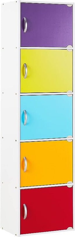 HODEDAH IMPORT Bookcase, Rainbow, 5 Door - LeafyLoom