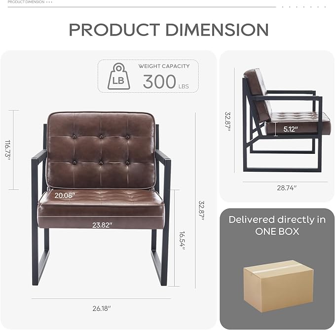 COLAMY Mid Century Modern Accent Chair, Comfy Living Room Chairs, Brown Leather Accent Chair, Faux Leather Reception Armchair with Metal Legs for Living Room Bedroom Reception Waiting Room, Brown - LeafyLoom