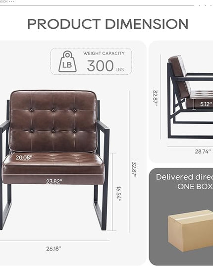 COLAMY Mid Century Modern Accent Chair Set of 2, Comfy Living Room Chair, Brown Leather Accent Chair, Faux Leather Reception Armchair with Metal Legs for Living Room Bedroom Reception Office, Brown - LeafyLoom