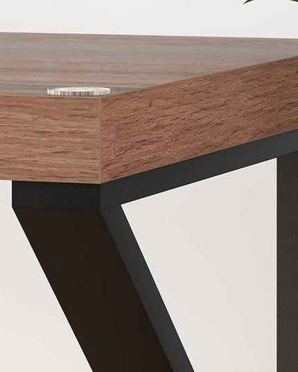 HSH Large Computer Desk, Industrial Modern Home Office Desk, Wooden and Metal PC Desk for Work Writing Study Gaming Bedroom, Farmhouse Vintage Computer Table Executive Workstation, Rustic Oak 60 Inch - LeafyLoom