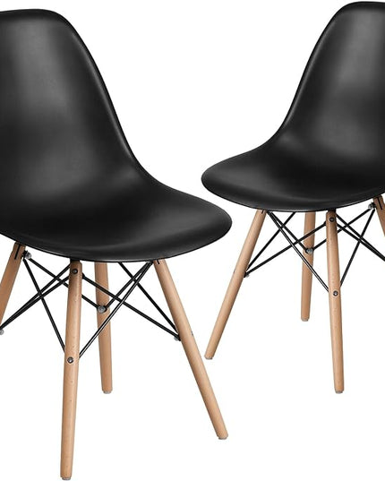 Flash Furniture 2 Pack Elon Series Black Plastic Chair with Wooden Legs - LeafyLoom