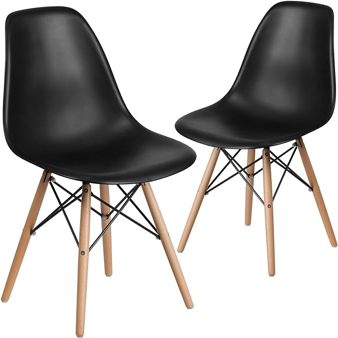 Flash Furniture 2 Pack Elon Series Black Plastic Chair with Wooden Legs - LeafyLoom