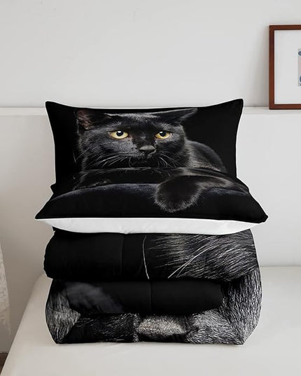 Cat Comforter Bedding Set King for Girls Kids,Black Cat Lying On The Black Sofa Pattern Printed Bedding Set,Black Comforter Set,Pet Animal Comforter Soft Breathable Quilt with 2 Pillowcases - LeafyLoom