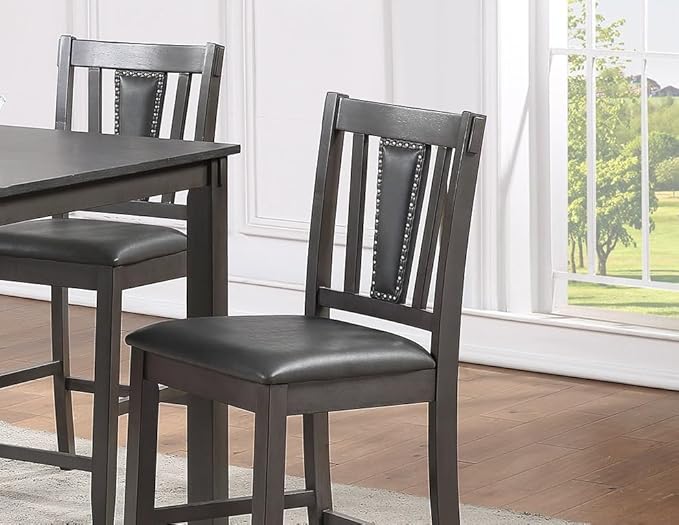 NicBex Small Dining Table Set for 4 5Pc Set Kitchen Breakfast Counter Height Dining Table with Wooden Top Upholstered Cushion 4 High Chairs Dining Room Furniture, Grey Mix - LeafyLoom