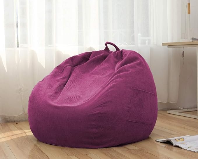 Stuffed Animal Storage Bean Bag Chair Cover (No Beans) for Kids and Adults.Soft Premium Corduroy Stuffable Beanbag for Organizing Children Plush Toys or Memory Foam Extra Large (RoseRed) - LeafyLoom