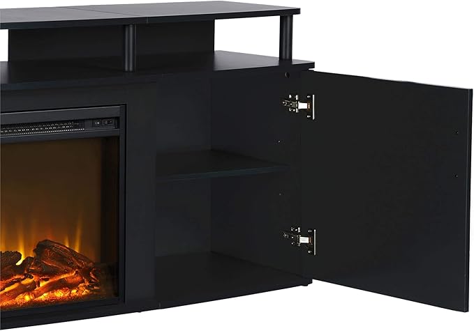 Ameriwood Home Carson Fireplace TV Stand for TVs up to 70 Inch, Replaceable Electric Fireplace Insert Heater, Realistic Log and Flame Effect, For Living Room or Bedroom, Black - LeafyLoom