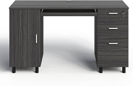 Modern Design By Crafts & comfort Venice Computer Desk - Office Desk with 3 Drawers & CPU Storage Cabinet - Laptop Workstation with Keyboard Tray & Cable Hole - Home & Office Supplies -Slate/Black - LeafyLoom