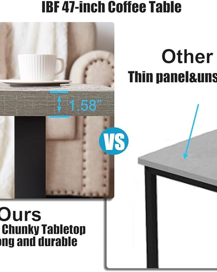IBF Grey Coffee Table, Wood Metal Coffee Table for Living Room, Farmhouse Minimalist Rustic Center Table, Industrial Simple Rectangle Wooden Cocktail Tea Table for Bedroom, Light Grey Oak, 47 Inch - LeafyLoom