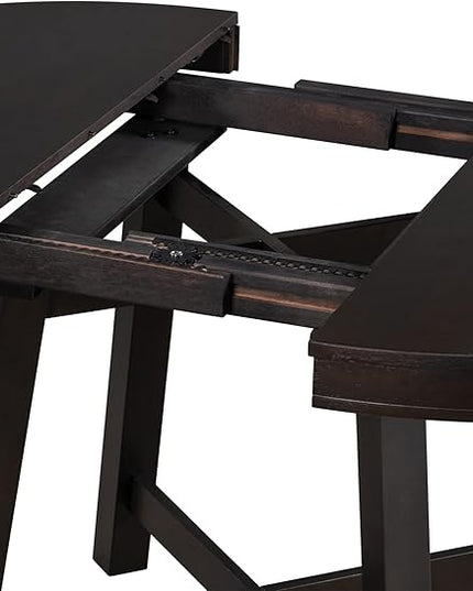 Farmhouse Round Extendable 16" Leaf Wood, Adjustable Length, Easy to Assembly, Room, Kitchen, 1 Piece Dining Table Set, Espresso 22 - LeafyLoom