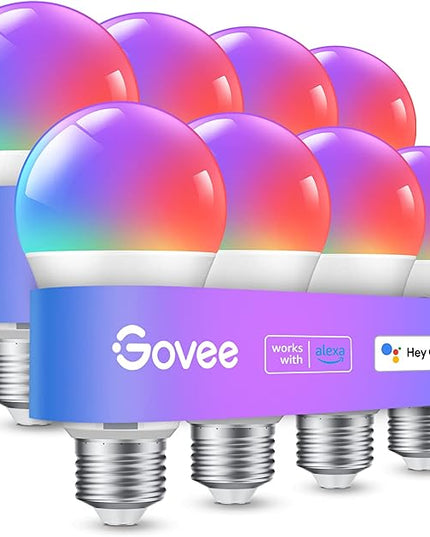 Govee Smart Light Bulbs, WiFi Bluetooth Color Changing Light Bulbs, Music Sync, 54 Dynamic Scenes, 16 Million DIY Colors RGB Light Bulbs, Work with Alexa, Google Assistant, 800 Lumen, 8 Pack Govee