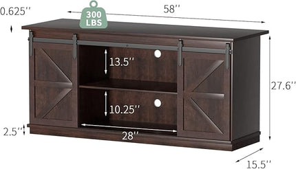 YESHOMY TV Stand for Televisions up to 65 Inchs, with Sliding Barn Doors and Storage Cabinets, Console Table and Media Furniture for Living Room, 58 Inch, Espresso - LeafyLoom