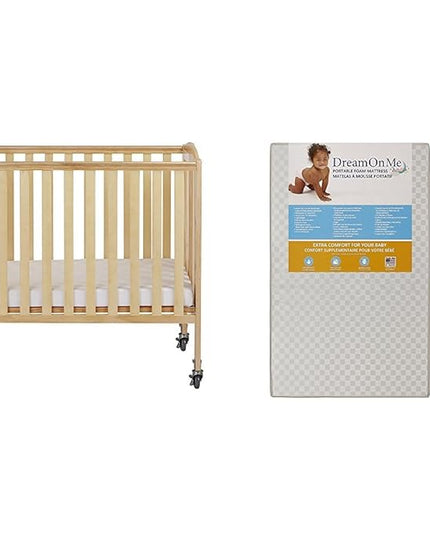 3-in-1 Folding Portable Crib with Dream On Me 3 Portable Crib Mattress, White - LeafyLoom