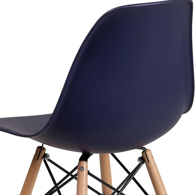 Flash Furniture Elon Series Navy Plastic Chair with Wooden Legs - LeafyLoom