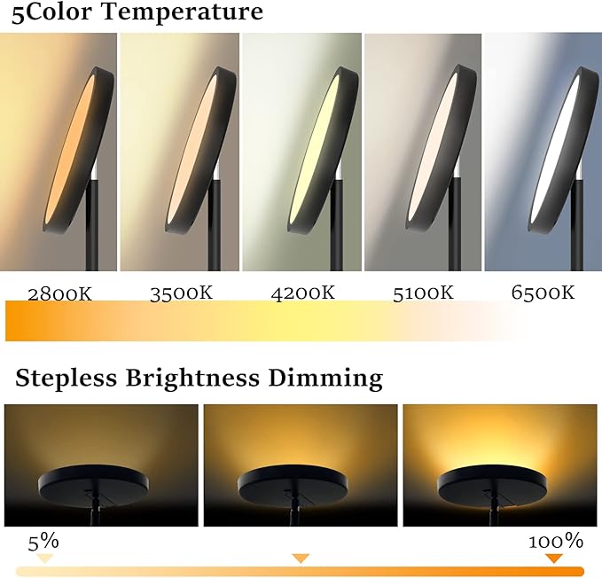 JOOFO Sky LED Floor Lamp,Folding Modern Torchiere Floor Lamp,Bright Dimmable Led Floor Lamp with Remote &Touch Control,5 Color Temperatures,Tall Standing Lamp for Living Room,Office,Bedroom,(Black) - LeafyLoom