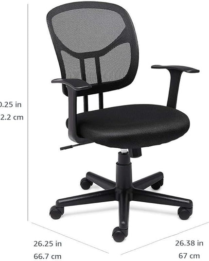 Amazon Basics Mesh Mid-Back Adjustable-Height 360-Degree Swivel Office Desk Chair with Armrests and Lumbar Support, Black - LeafyLoom