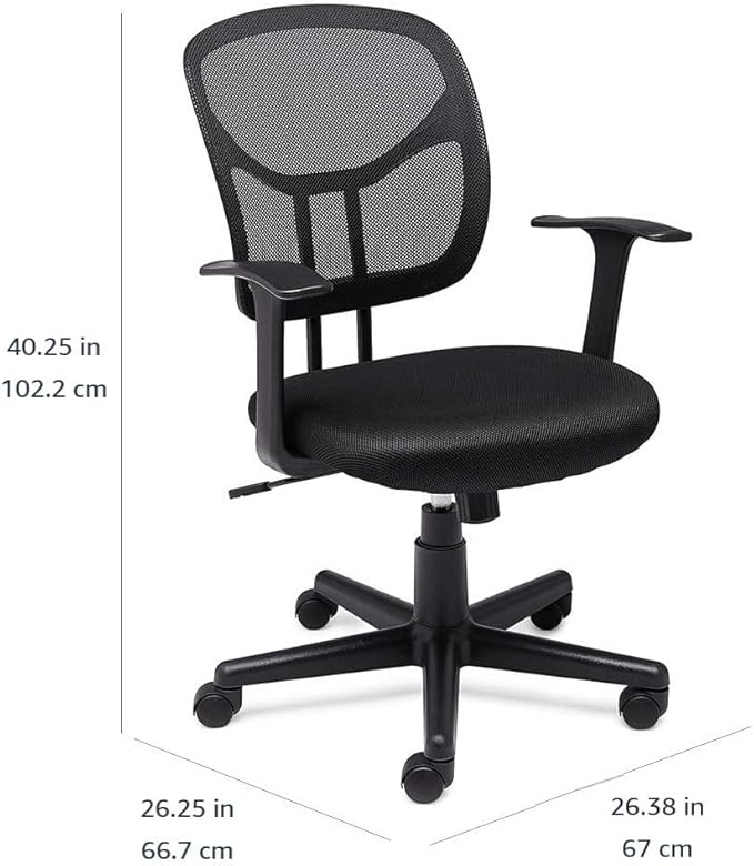 Amazon Basics Mesh Mid-Back Adjustable-Height 360-Degree Swivel Office Desk Chair with Armrests and Lumbar Support, Black - LeafyLoom