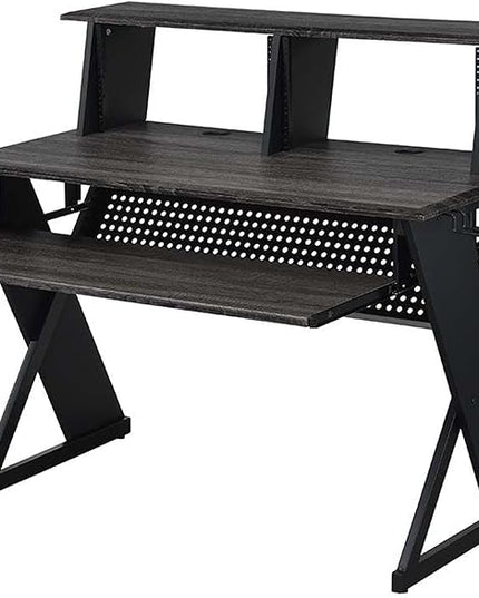 Acme Furniture Rectangular Music Desk Table with Earphone Rack, Black - LeafyLoom