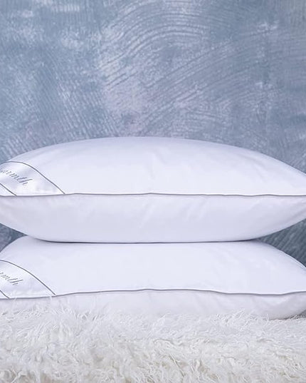 King Size Goose Feather Down Bed Pillow 2 Pack for Sleeping 100% Cotton Cover Medium Firm Set of 2 King Size Gussted White - LeafyLoom