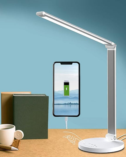 Touch Desk Lamp LED Dimmable 13W Table Study Lights,Night Light/Timer/Memory Function with USB Charging Ports, Adjustable Table Lamp for Reading/Working-Foldable/Rotatable - LeafyLoom