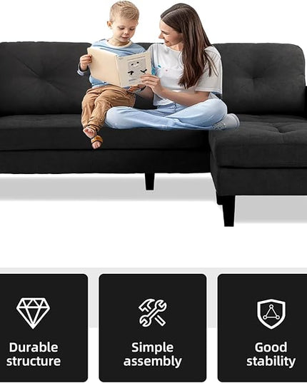 L-Shaped Sectional Modern Sofa - Convertible Sofa Sleeper Sofa Bed Couch Set with Reversible Chaise, Lounge Sofa Modular Cloud Sofa for Living Room Apartment Small Space (Black) - LeafyLoom