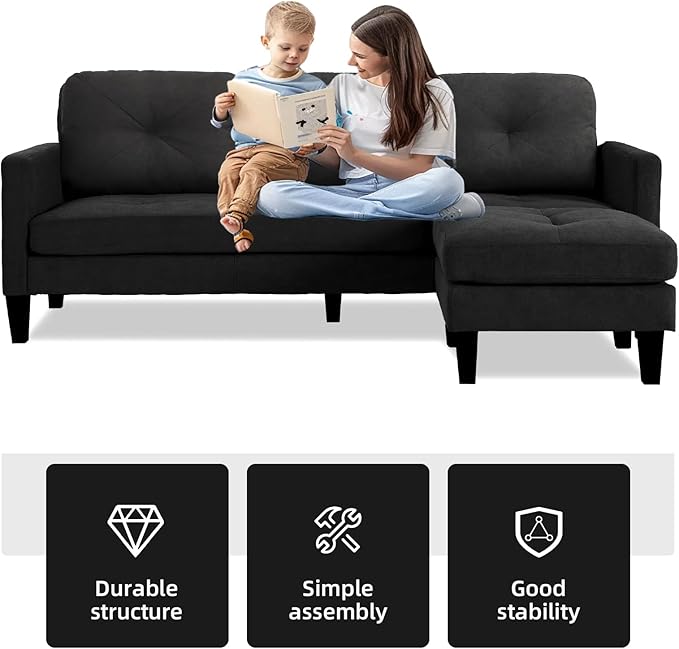 L-Shaped Sectional Modern Sofa - Convertible Sofa Sleeper Sofa Bed Couch Set with Reversible Chaise, Lounge Sofa Modular Cloud Sofa for Living Room Apartment Small Space (Black) - LeafyLoom