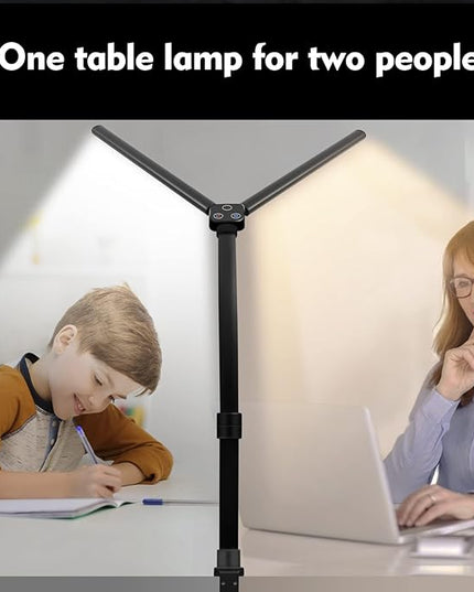 Double Head LED Desk Lamp, Architect Desk Lamps for Home Office, 24W Brightest Workbench Office Lighting-5 Color Modes and 5 Dimmable Eye Protection Modern Desk Lamp for Monitor Reading - LeafyLoom