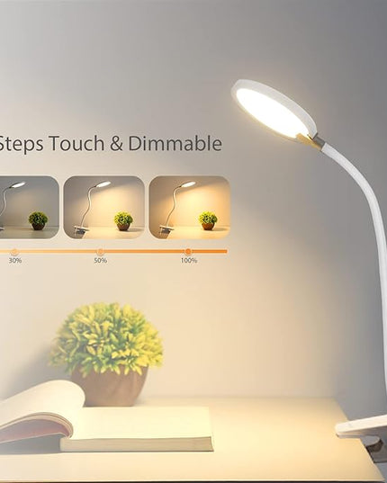 7W Flexible Gooseneck LED Desk lamp Touch 3 Steps Dimmable LED Clip on Light Reading lamp Warm White 3000K 3 Brightness Book Lights Eye Caring Clamp lamp - LeafyLoom