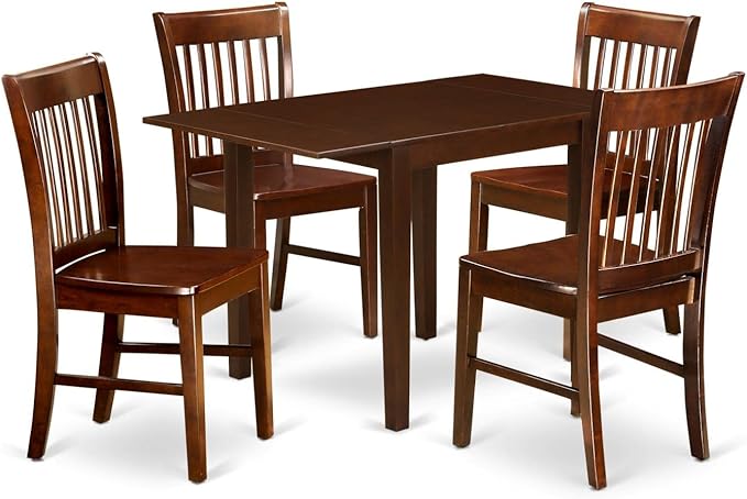 East West Furniture NDNO5-MAH-W Norden 5 Piece Room Set Includes a Rectangle Dining Table with Dropleaf and 4 Wood Seat Chairs, 30x48 Inch, Mahogany - LeafyLoom