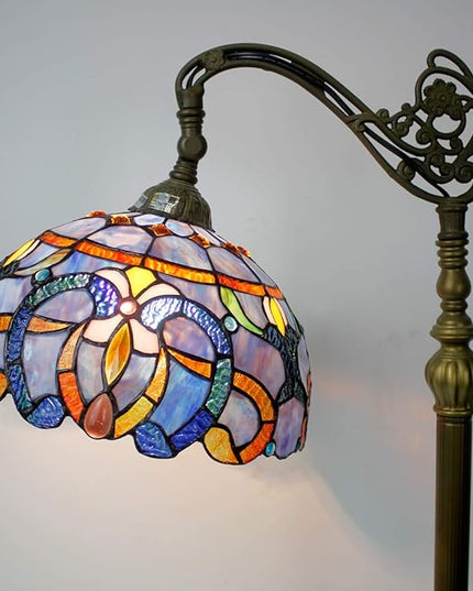 WERFACTORY Tiffany Floor Lamp Blue Purple Cloud Stained Glass Arched Lamp 12X18X64 Inches Gooseneck Adjustable Corner Standing Reading Light Decor Bedroom Living Room S558 Series - LeafyLoom