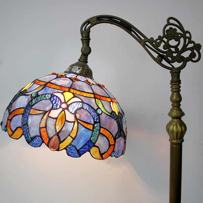 WERFACTORY Tiffany Floor Lamp Blue Purple Cloud Stained Glass Arched Lamp 12X18X64 Inches Gooseneck Adjustable Corner Standing Reading Light Decor Bedroom Living Room S558 Series - LeafyLoom