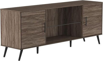Walker Edison Saxon Mid Century Modern Glass Shelf TV Stand for TVs up to 65 Inches, 60 Inch, Slate Grey - LeafyLoom