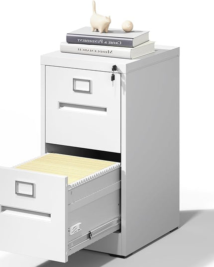 2 Drawer File Cabinet,Metal Filing Cabinets with Lock,White Vertical File Cabinet for Home Office,Heavy Duty Metal Storage Cabinet for A4/Letter/Legal Size File,Assembly Required - LeafyLoom
