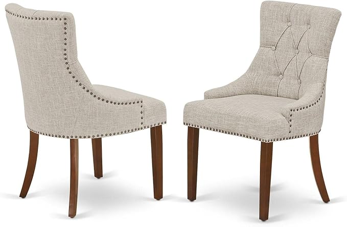 East West Furniture Dublin 5 Piece Dinette Set for 4 Includes a Round Room Table with Dropleaf and 4 Doeskin Linen Fabric Parson Dining Chairs, 42x42 Inch, DLFR5-MAH-05 - LeafyLoom