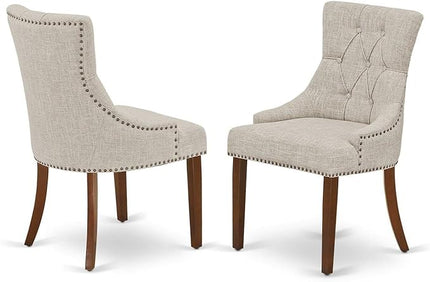 East West Furniture NDFR3-MAH-05 Norden 3 Piece Kitchen Set Contains a Rectangle Dining Room Table with Dropleaf and 2 Doeskin Linen Fabric Parsons Chairs, 30x48 Inch - LeafyLoom