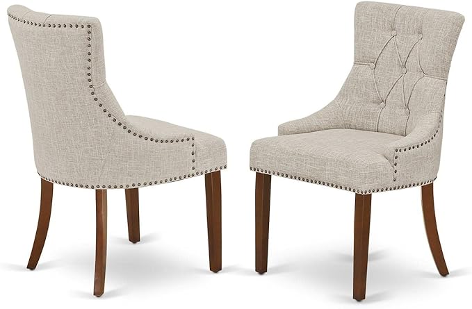 East West Furniture NDFR3-MAH-05 Norden 3 Piece Kitchen Set Contains a Rectangle Dining Room Table with Dropleaf and 2 Doeskin Linen Fabric Parsons Chairs, 30x48 Inch - LeafyLoom