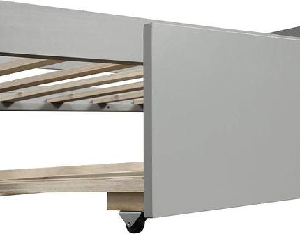 Twin Size Daybed with Hideaway Trundle,Multifunction Solid Wood Bed Frame,W/Wooden Slat Support and Guardrails,No Box Spring Needed,for Bedroom Children Room,Gray - LeafyLoom