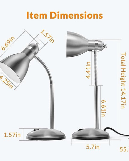 LEPOWER Metal Desk Lamp, Adjustable Goose Neck Table Lamp, Eye-Caring Study Desk Lamps for Bedroom, Study Room and Office (Silver) - LeafyLoom