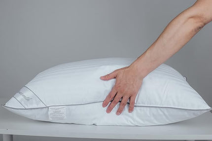 Goose Feather Down Bed Pillow for Sleeping, Hotel Collection Queen Size Soft Bed Pillow，100% Cotton cover Queen (20X30IN) Stripe White 1 Pack - LeafyLoom