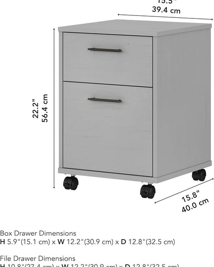 Bush Furniture Key West 2 Drawer Rolling File Cabinet in Cape Cod Gray, Mobile Organization for Home Office, Small Under Desk Storage on Wheels - LeafyLoom