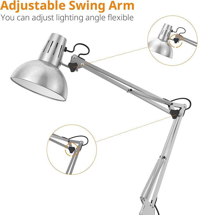 LEPOWER Floor Lamp, Swing Arm Floor Standing Lamp, Industrial Floor Lamp with Heavy Metal Base, E26 Lamp Base Floor Light, Modern Standing Reading Lamp for Living Room, Bedroom, Office Sliver - LeafyLoom