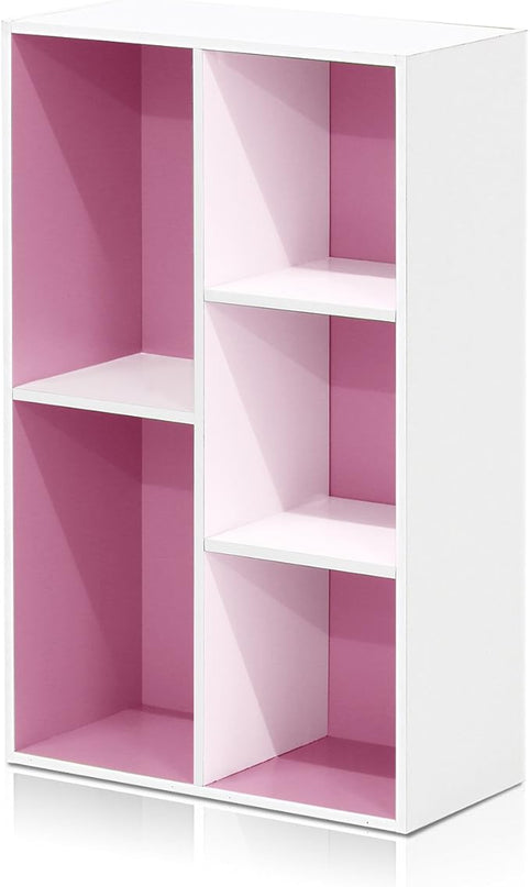 Furinno 5-Cube Reversible Open Shelf, White/Pink 11069WH/PI - LeafyLoom