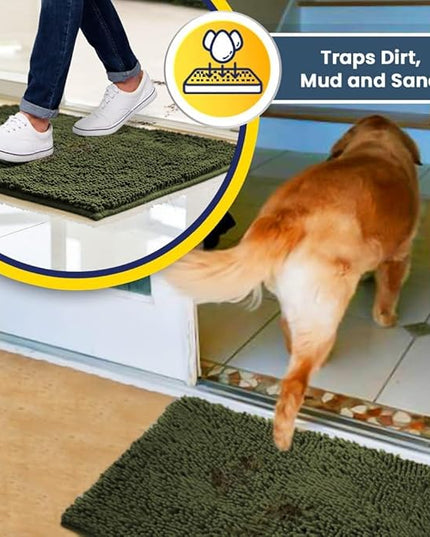 Muddy Mat® Original Dog Door Mat for Muddy Paws, Super Absorbent Microfiber, Non-Slip Washable Pet Rug, Quick Dry Chenille Entryway Carpet, Machine Washable Indoor Outdoor mat, Army Green 35"x60" MuddyMat
