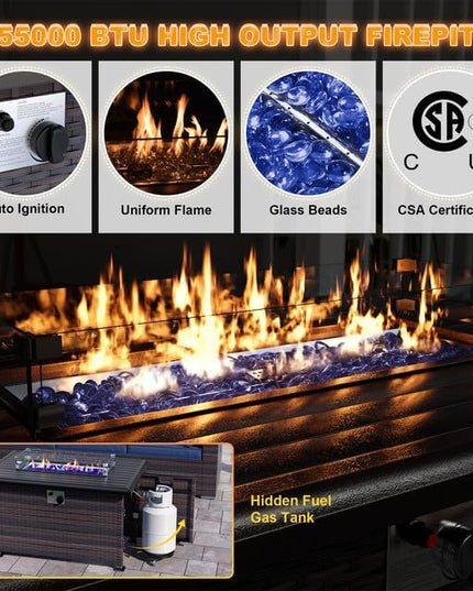 Patio Furniture Sectional Sofa Set 13-Pieces PE Rattan Patio Conversation Set w/43in Gas Fire Pit Table, Outdoor Furniture with 55000 BTU Propane Fire Pit, Grey - LeafyLoom