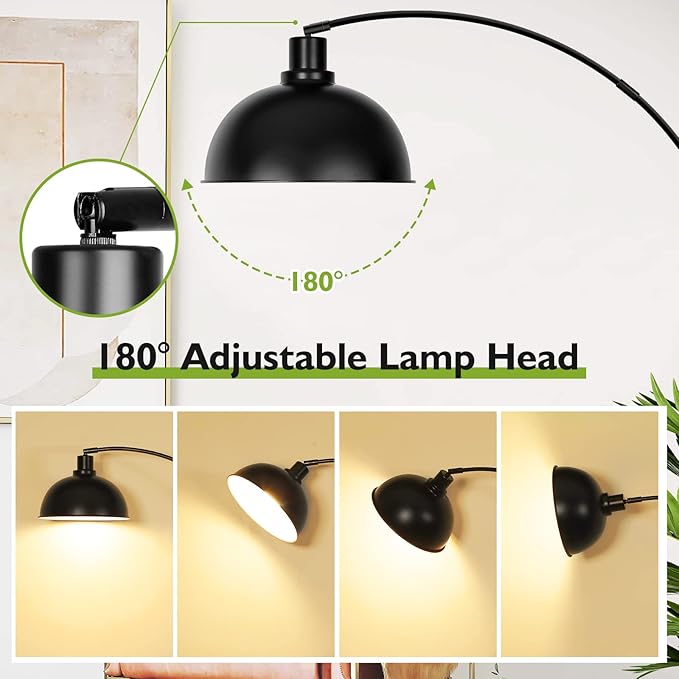 Arc Floor Lamps for Living Room, Modern Tall Standing Lamp Remote Control,Stepless Dimmable Black Floor Lamp with Hanging Dome Shade, Over Couch Arched Reading Lamp for Bedroom, Office (Bulb Included) - LeafyLoom