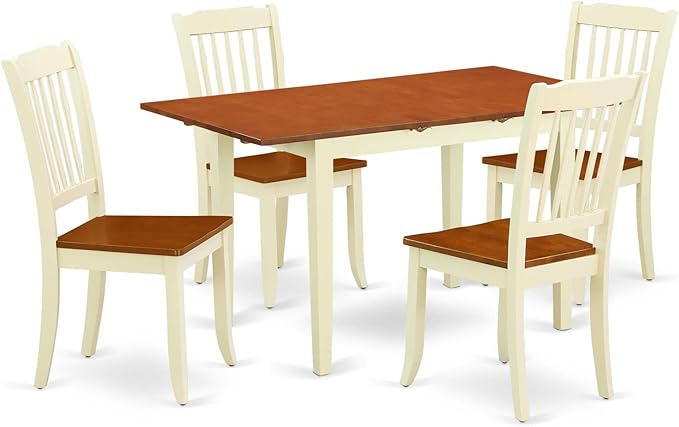 East West Furniture NODA5-BMK-W 5 Piece Dining Room Furniture Set Includes a Rectangle Wooden Table with Butterfly Leaf and 4 Kitchen Dining Chairs, 32x54 Inch, Buttermilk & Cherry - LeafyLoom