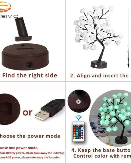 18 Colors Rose Tree Lamp, Color Changing Multicolor Rose Table Lamp with Remote, Pink Flower Lamp Girls Gift for Mother’s Day, Lighted Tabletop Tree for Christmas Valentine’s Day Wedding Decor - LeafyLoom
