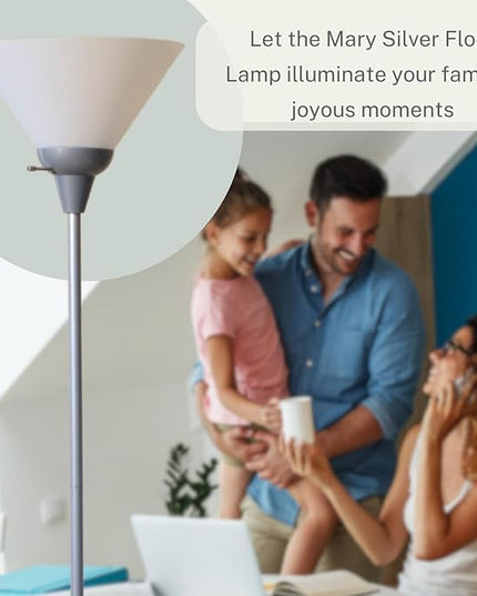 Stand Up Floor Lamp in Silver - Stylish and Functional Torchiere with Opal White Cone Shade, 70-Inch Tall Lamp Ideal for Living Rooms and Bedrooms - Contemporary Floor Lamps for Living Room - LeafyLoom