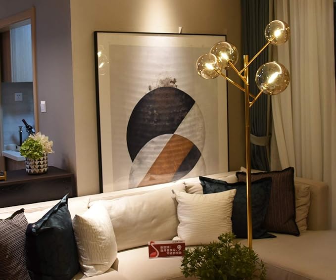 TD00145 Sputnik Chandelier Floor Lamp for Bedroom,4-Lights Glass Shade Floor Lamps for Living Room,Brass/Gold - LeafyLoom