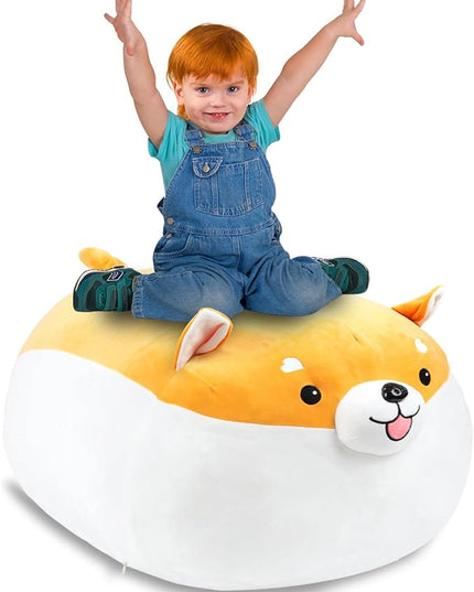 Stuffed Animal Storage Bean Bag Chair Cover for kids Cute Shiba Inu Yellow Dog Large Beanbag Plush Toy Bedroom Décor Organizer Cover, No Beans - LeafyLoom