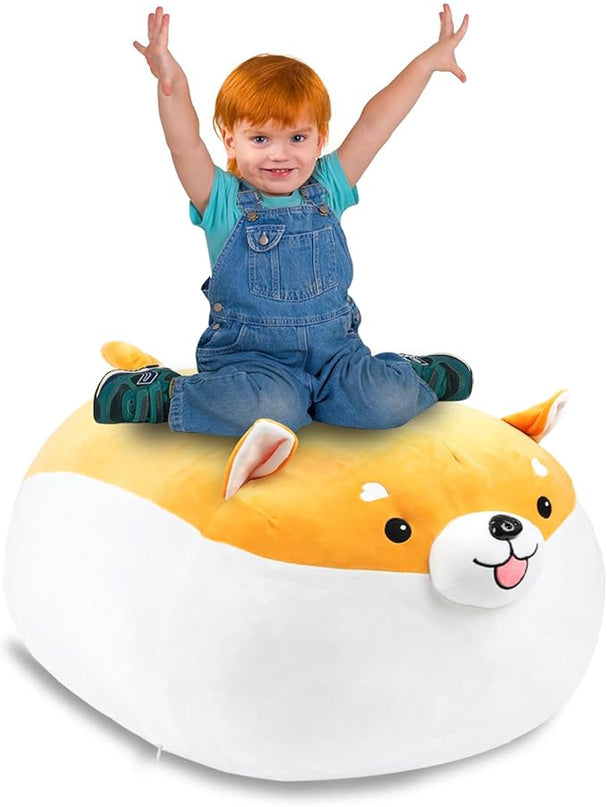 Stuffed Animal Storage Bean Bag Chair Cover for kids Cute Shiba Inu Yellow Dog Large Beanbag Plush Toy Bedroom Décor Organizer Cover, No Beans - LeafyLoom
